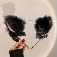 Плюшевий обруч «Чорні котячі вушка»: пухнасті вушка з бантиками та дзвіночками