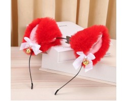 Плюшевий обруч «Червоні котячі вушка»: м'який аксесуар з бантиками та дзвіночками