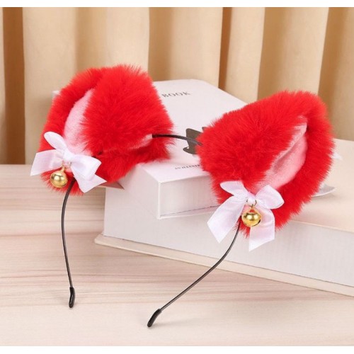 Плюшевий обруч «Червоні котячі вушка»: м'який аксесуар з бантиками та дзвіночками