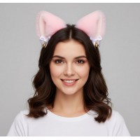 Плюшевий обруч «Рожеві котячі вушка»: м'який аксесуар з бантиками та дзвіночками