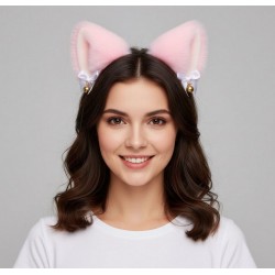 Плюшевий обруч «Рожеві котячі вушка»: м'який аксесуар з бантиками та дзвіночками