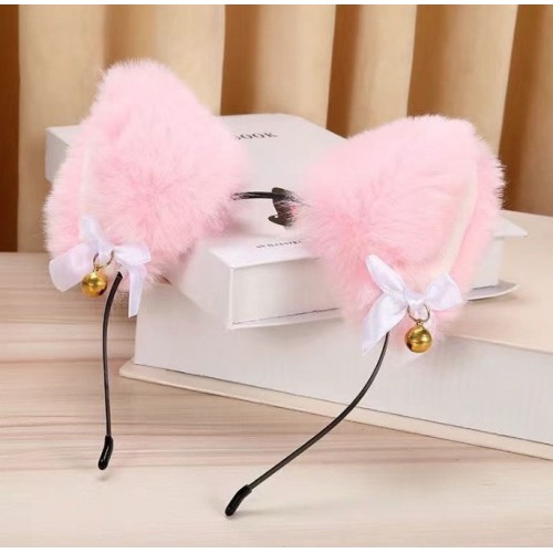 Плюшевий обруч «Рожеві котячі вушка»: м'який аксесуар з бантиками та дзвіночками