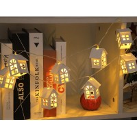 Світлодіодна гірлянда з дерев'яними будиночками «Білі будиночки» 2 м, 10 LED, теплий білий, USB, великі будиночки