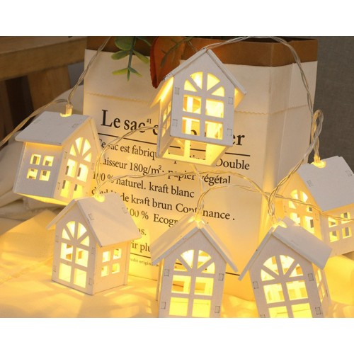 Світлодіодна гірлянда з дерев'яними будиночками «Білі будиночки» 2 м, 10 LED, теплий білий, USB, великі будиночки Світлодіодна гірлянда з дерев'яними будиночками «Білі будиночки» 2 м, 10 LED, теплий білий, USB, великі будиночки