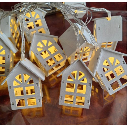 Світлодіодна гірлянда з дерев'яними будиночками «Білі будиночки» 2 м, 10 LED, теплий білий, USB, великі будиночки Світлодіодна гірлянда з дерев'яними будиночками «Білі будиночки» 2 м, 10 LED, теплий білий, USB, великі будиночки