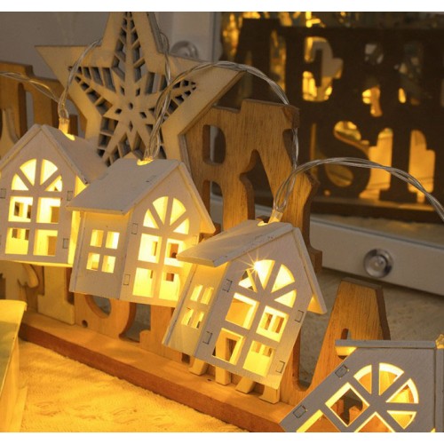 Світлодіодна гірлянда з дерев'яними будиночками «Білі будиночки» 2 м, 10 LED, теплий білий, USB, великі будиночки Світлодіодна гірлянда з дерев'яними будиночками «Білі будиночки» 2 м, 10 LED, теплий білий, USB, великі будиночки