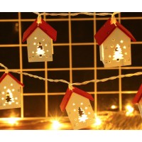 Світлодіодна гірлянда з дерев'яними будиночками «Ялинка» 2 м, 10 LED, теплий білий, на батарейках