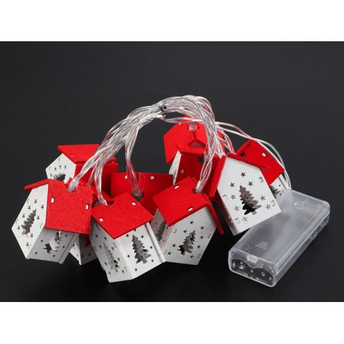 Світлодіодна гірлянда з дерев'яними будиночками «Ялинка» 2 м, 10 LED, теплий білий, на батарейках Світлодіодна гірлянда з дерев'яними будиночками «Ялинка» 2 м, 10 LED, теплий білий, на батарейках