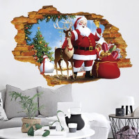 Интерьерная наклейка 3D Санта Клаус и Рудольф XH7247 50х70см (NG1-0125)