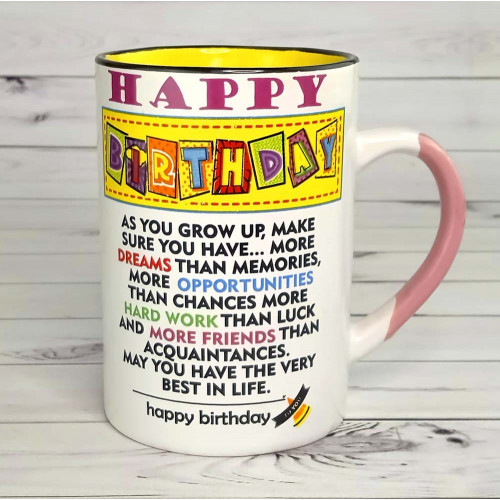 Кухоль з побажанням Birthday (білий з жовтим)