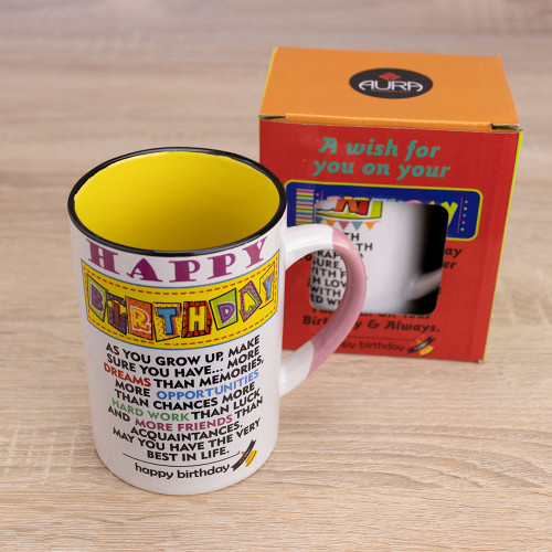 Кухоль з побажанням Birthday (білий з жовтим)