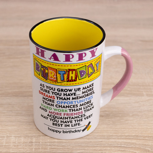 Кухоль з побажанням Birthday (білий з жовтим)