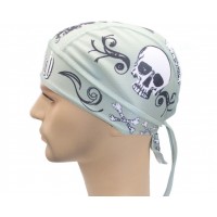 Бандана с черепом и трайбл-узором «Skull Tribal» — спортивная повязка на голову серо-мятная, унисекс