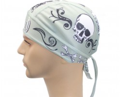 Бандана с черепом и трайбл-узором «Skull Tribal» — спортивная повязка на голову серо-мятная, унисекс