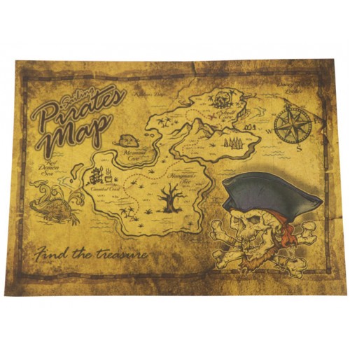 Карта сокровищ пиратская «Find the Treasure» из крафт-бумаги — реквизит для квеста, Хэллоуина и пиратской вечеринки, 26×19 см
