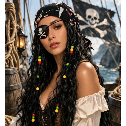 Піратська перука з чорною банданою та пов'язкою на око