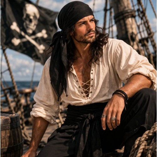 Піратська бандана і пояс чорні комплект 2 предмети