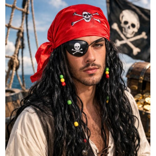 Піратська перука з банданою та пов'язкою на око