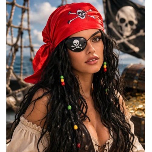 Піратська перука з банданою та пов'язкою на око