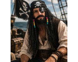 Піратська перука з бородою та банданою набір 3 в 1