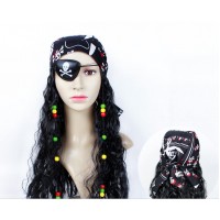 Піратська перука з чорною банданою та пов'язкою на око