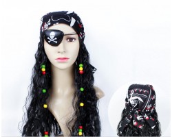 Піратська перука з чорною банданою та пов'язкою на око