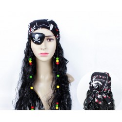 Піратська перука з чорною банданою та пов'язкою на око Піратська перука з чорною банданою та пов'язкою на око