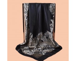 Шовкова жіноча хустка чорно-сіра 90x90 з візерунком пейслі