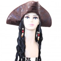 Шляпа пирата с париком и косами карибский стиль с бусинами