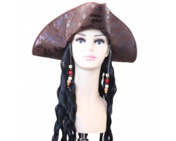 Капелюх пірата з перукою та косами карибський стиль з намистинами