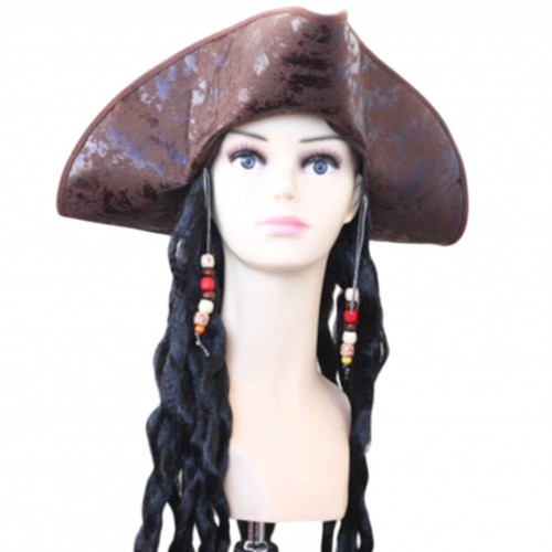 Шляпа пірата з перукою і косами карибський стиль з намистинами