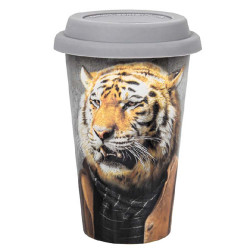 Чашка стакан с силиконовой крышкой Тигр 4617