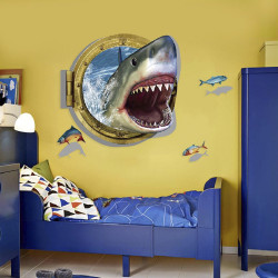 Интерьерная наклейка 3D Акула в иллюминаторе XH4275 90х60см