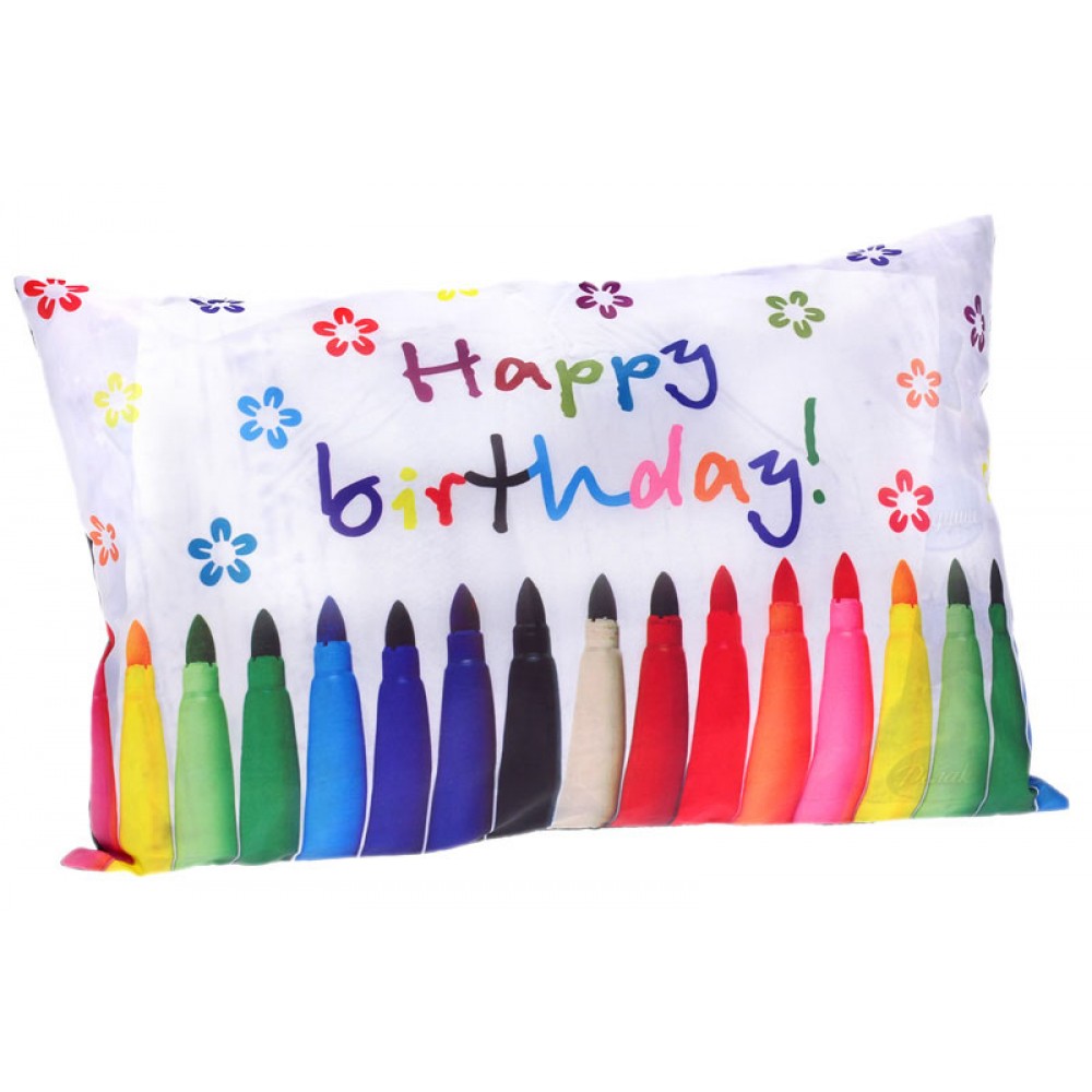 Наволочка для подушки 30*50 см "happy birhday"-карандаши, ВТОРОЙ СОРТ