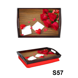 Піднос подушка з ручками коричневий сердечка і троянди (PS57)