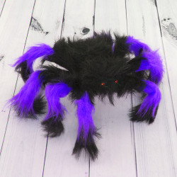 Павук з хутра 30см (чорний з фіолетовим)