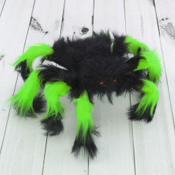 Павук з хутра 30см (чорний з зеленим)