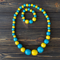 Украинские украшения набор Бусы и браслет (голубой с желтым)