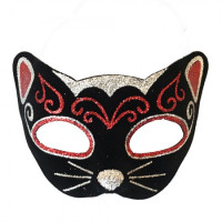 Венеціанська маска Кішка фетр (чорна з червоним)
