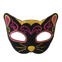 Венеціанська маска Кішка фетр (чорна з малиновим)